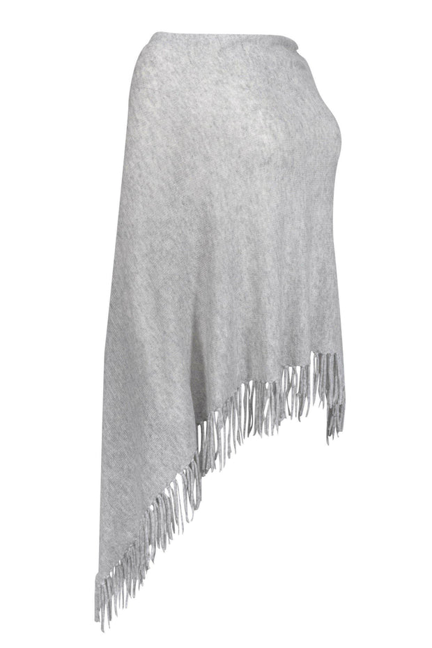 Current Boutique-Minnie Rose - Grey Cowl Neck Poncho w/ Fringe OS