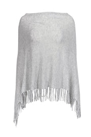 Current Boutique-Minnie Rose - Grey Cowl Neck Poncho w/ Fringe OS