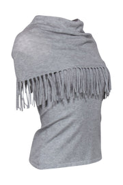 Current Boutique-Minnie Rose - Light Grey Cowl Neck Knit Shirt w/ Fringe Trim Sz XS