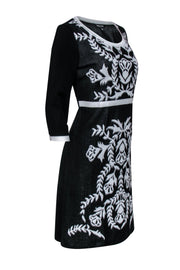 Current Boutique-Misook - Black & White Print Long Sleeve Knit Midi Dress Sz S