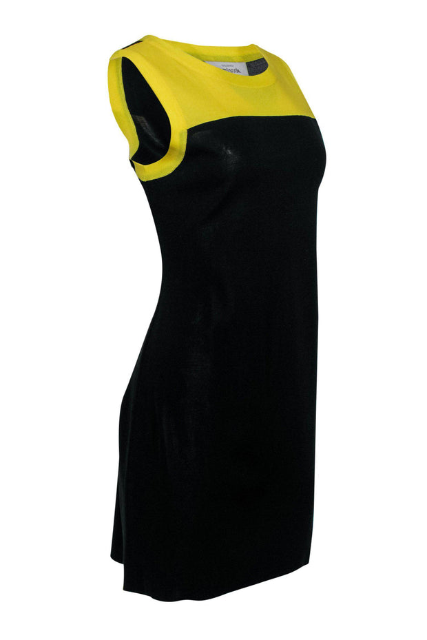 Current Boutique-Misook - Black & Yellow Colorblocked Sleeveless Knit Shift Dress Sz M