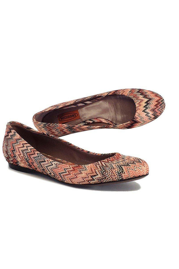 Current Boutique-Missoni - Coral & Black Chevron Print Flats Sz 7