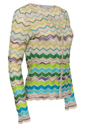 Current Boutique-Missoni - Cream, Green & Blue Chevron Knit Cardigan Sz 10