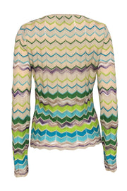 Current Boutique-Missoni - Cream, Green & Blue Chevron Knit Cardigan Sz 10