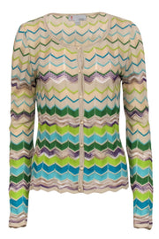 Current Boutique-Missoni - Cream, Green & Blue Chevron Knit Cardigan Sz 10