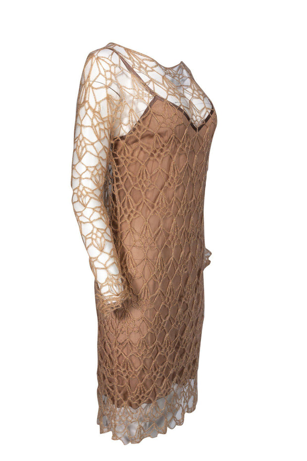 Current Boutique-Missoni - Gold Open Knit Dress w/ Cami Sz 10