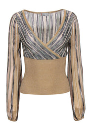 Current Boutique-Missoni - Gold Patterned Knit Puff Sleeve V-Neck Top Sz 2