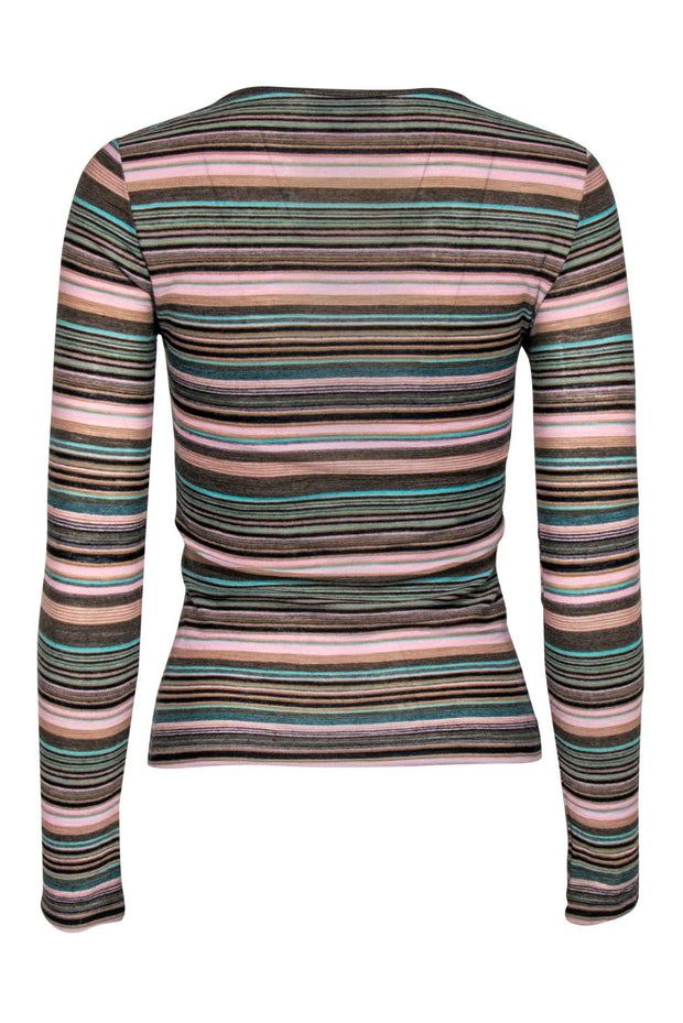 Current Boutique-Missoni - Green, Pink & Brown Striped Scoop Neck Top Sz S