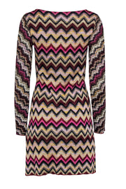 Current Boutique-Missoni - Metallic Burgundy w/ Stripe & Chevron Print Dress Sz 6