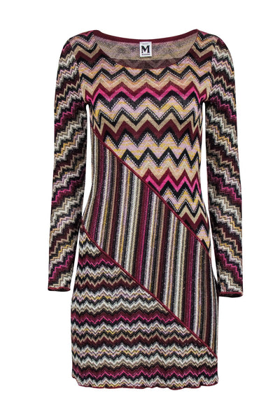 Current Boutique-Missoni - Metallic Burgundy w/ Stripe & Chevron Print Dress Sz 6