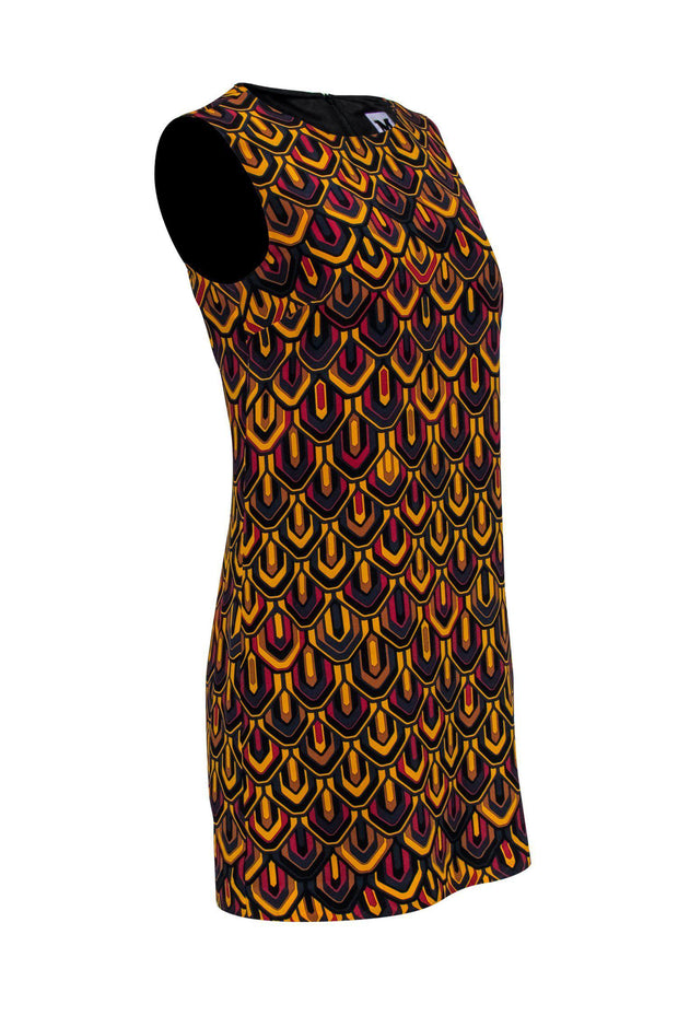 Current Boutique-Missoni - Mustard, Maroon & Navy Scalloped Print Shift Dress Sz 4