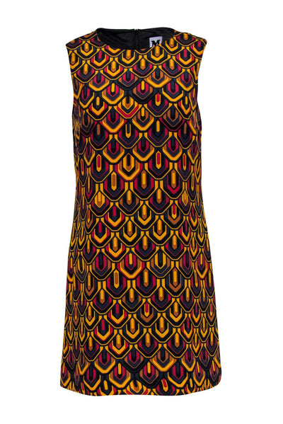 Current Boutique-Missoni - Mustard, Maroon & Navy Scalloped Print Shift Dress Sz 4