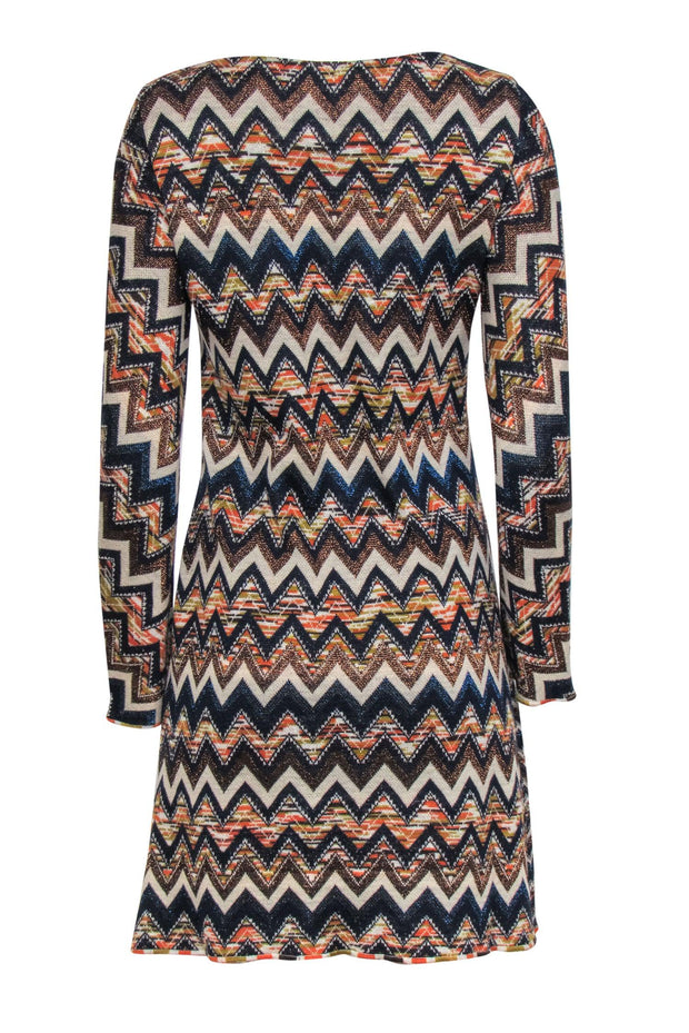 Current Boutique-Missoni - Orange, Navy & Cream Metallic Chevron Knit Dress Sz 10