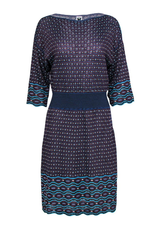 Current Boutique-Missoni - Purple & Blue Patterned Knit Dress Sz 10