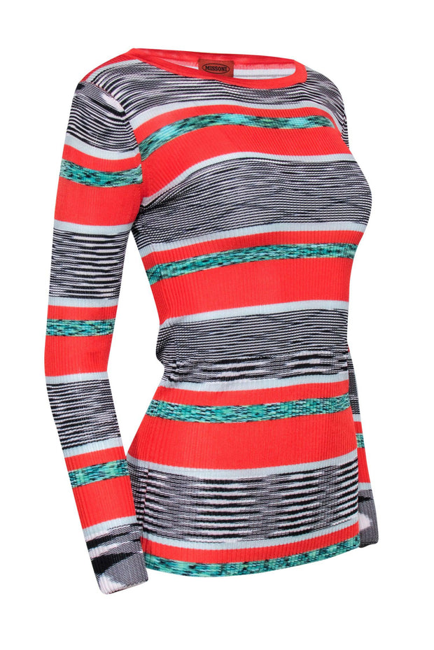 Current Boutique-Missoni - Red, Black, & White Knit Sweater w/ Classic Striped Design Sz M