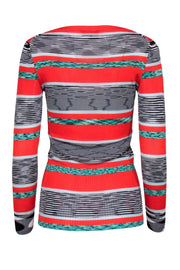 Current Boutique-Missoni - Red, Black, & White Knit Sweater w/ Classic Striped Design Sz M