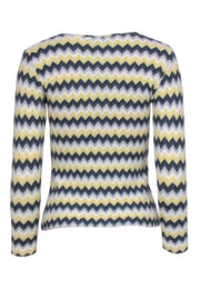 Current Boutique-Missoni Sport - Light Yellow, Grey & White Chevron Wool Blend Sweater Sz 10