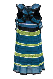 Current Boutique-Missoni - Teal & Yellow Knit Sleeveless Dress w/ Black Trim Sz 0