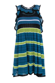 Current Boutique-Missoni - Teal & Yellow Knit Sleeveless Dress w/ Black Trim Sz 0