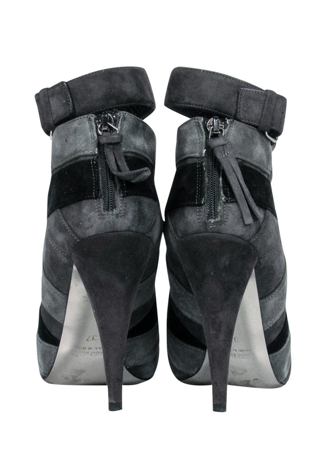 Current Boutique-Miu Miu - Black & Grey Suede Bootie Heels Sz 7