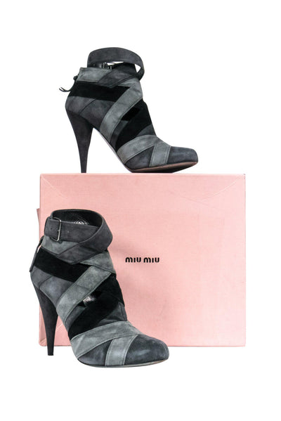 Current Boutique-Miu Miu - Black & Grey Suede Bootie Heels Sz 7