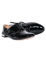 Current Boutique-Miu Miu – Black Patent Leather w/ Rhinestone Heel Oxford Loafers Sz 8