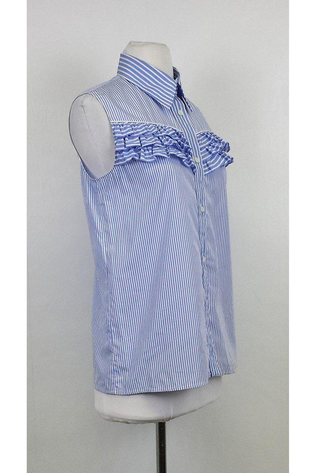 Current Boutique-Miu Miu - Blue & White Striped Ruffle Top Sz 10