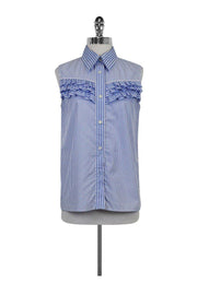 Current Boutique-Miu Miu - Blue & White Striped Ruffle Top Sz 10