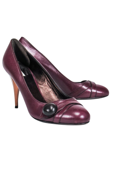 Current Boutique-Miu Miu - Burgundy Leather Rounded Toe Pumps Sz 9