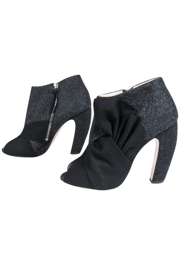 Current Boutique-Miu Miu - Dark Grey Wool Open Toe Ankle Booties Sz 10