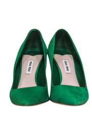 Current Boutique-Miu Miu - Green Suede Pointed Toe Pumps Sz 7