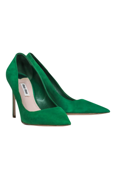 Current Boutique-Miu Miu - Green Suede Pointed Toe Pumps Sz 7