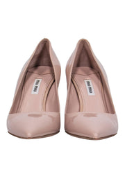 Current Boutique-Miu Miu - Nude Glossy Patent Leather Pointed Toe Pumps Sz 9