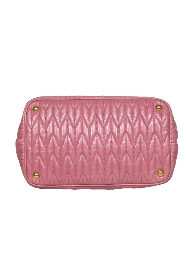 Current Boutique-Miu Miu - Pink Quilted “Vitello Shine Trapu” Convertible Satchel