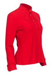 Current Boutique-Miu Miu - Red Button-Up Blouse w/ Scalloped Cuffs Sz 8