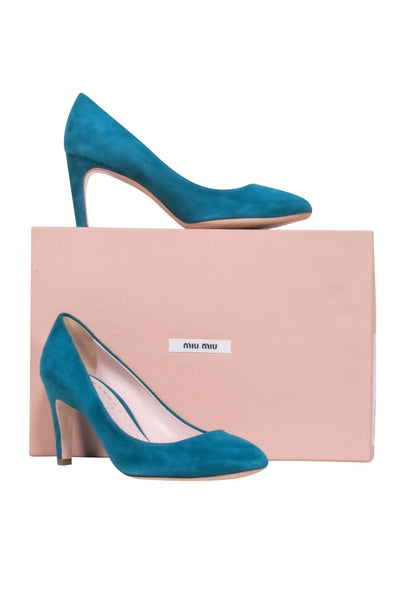 Current Boutique-Miu Miu – Teal Suede Pumps Sz 7