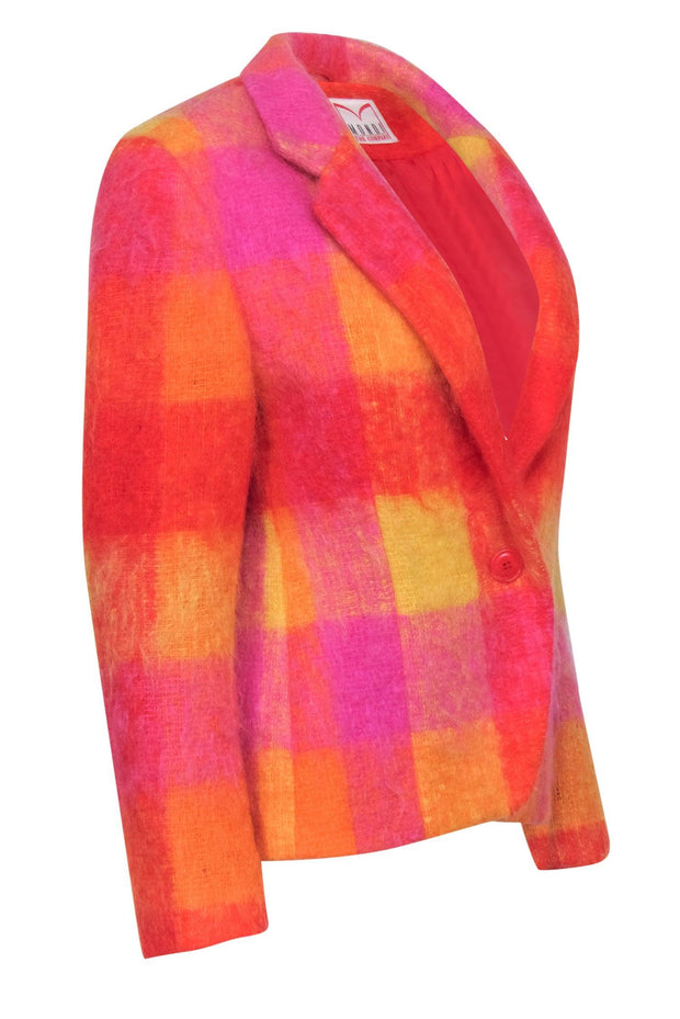 Current Boutique-Mondi - Vintage Orange, Yellow & Pink Checkered Fuzzy Buttoned Jacket Sz 8