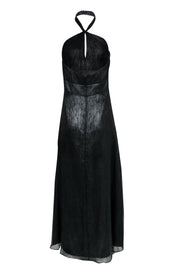 Current Boutique-Monique Lhuillier - Black Metallic Sleeveless Halter Gown Sz 10