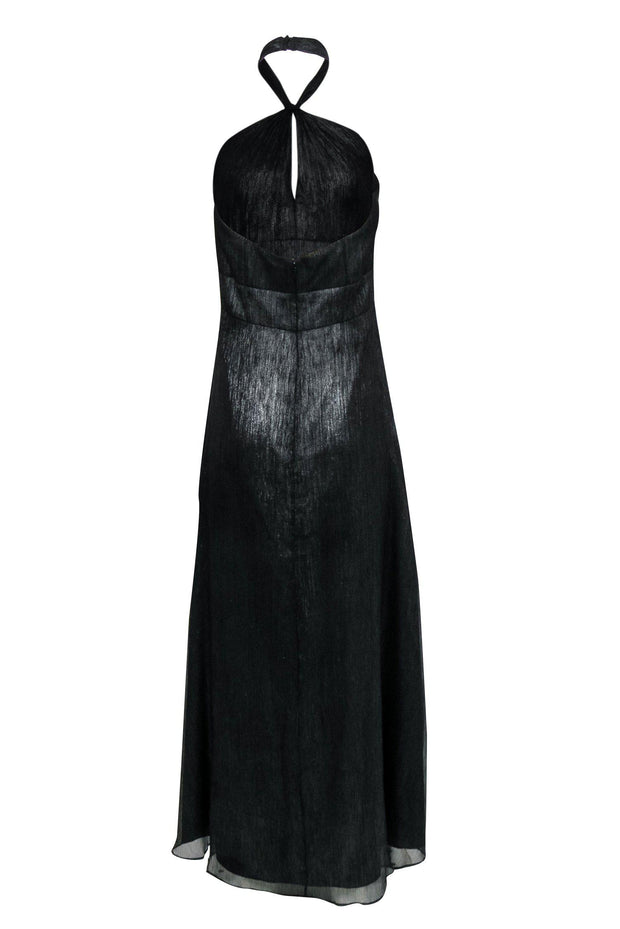 Current Boutique-Monique Lhuillier - Black Metallic Sleeveless Halter Gown Sz 10