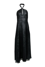 Current Boutique-Monique Lhuillier - Black Metallic Sleeveless Halter Gown Sz 10