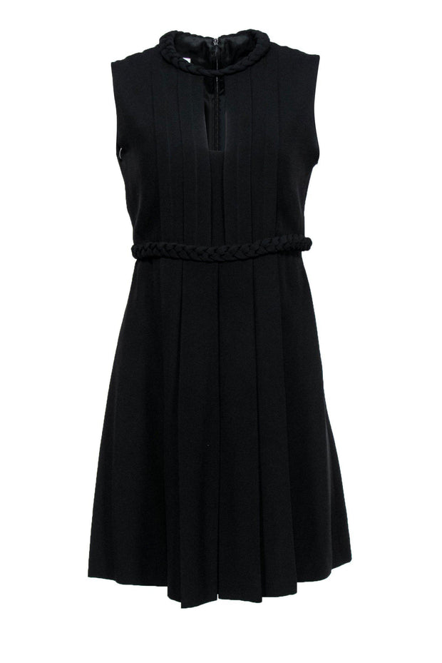 Current Boutique-Moschino - Black Pleated Sheath Dress w/ Keyhole & Braid Detail Sz 8