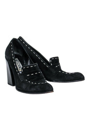 Current Boutique-Moschino - Black Suede Loafer-Style Heels w/ White Stitching Sz 8