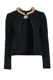 Current Boutique-Moschino Cheap & Chic - Black Cropped Blazer w/ Pearl Neckline Sz 4