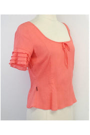 Current Boutique-Moschino - Coral Cotton Ruffle Short Sleeve Top Sz 10