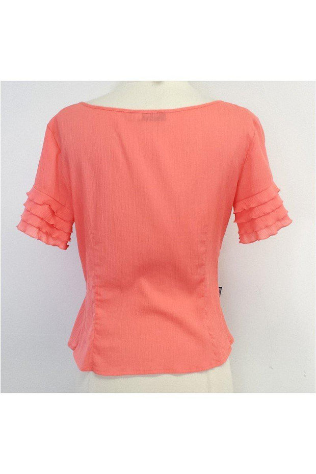 Current Boutique-Moschino - Coral Cotton Ruffle Short Sleeve Top Sz 10