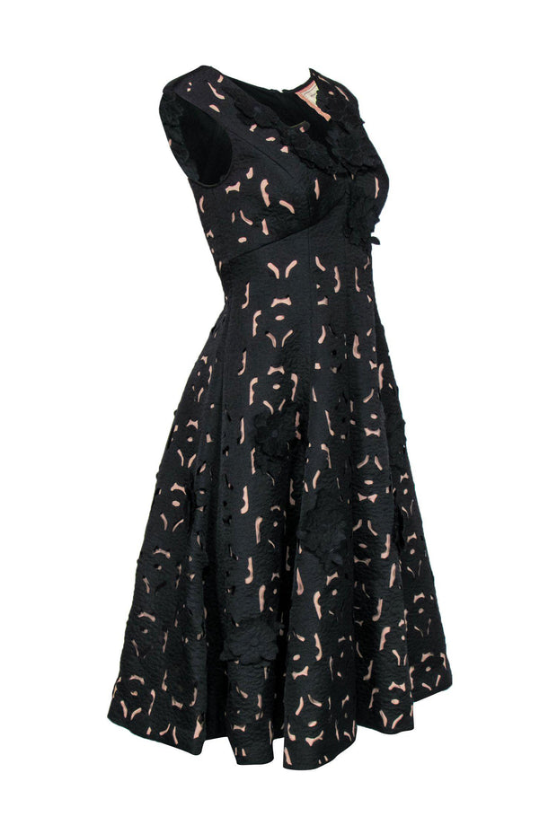 Current Boutique-Moulinette Soeurs - Black Floral Applique Midi A-Line Dress Sz 2