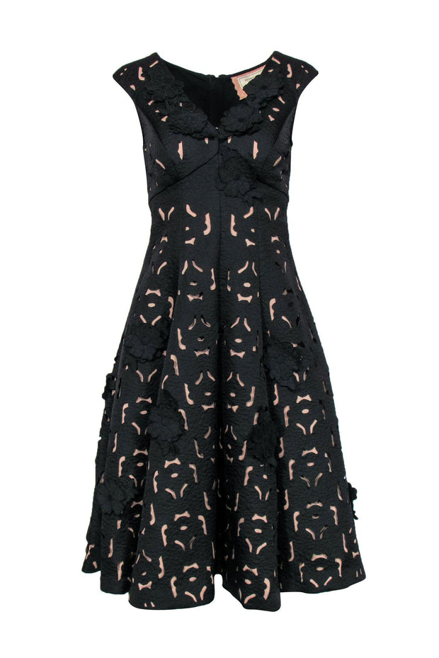 Current Boutique-Moulinette Soeurs - Black Floral Applique Midi A-Line Dress Sz 2