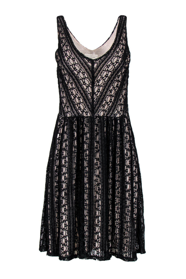 Current Boutique-Moulinette Soeurs - Black Lace & Nude Plunge Cocktail Dress Sz S