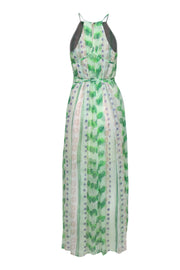 Current Boutique-Moulinette Soeurs - Green, White & Blue Printed Pleated Silk Maxi Dress Sz S