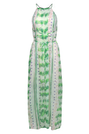 Current Boutique-Moulinette Soeurs - Green, White & Blue Printed Pleated Silk Maxi Dress Sz S